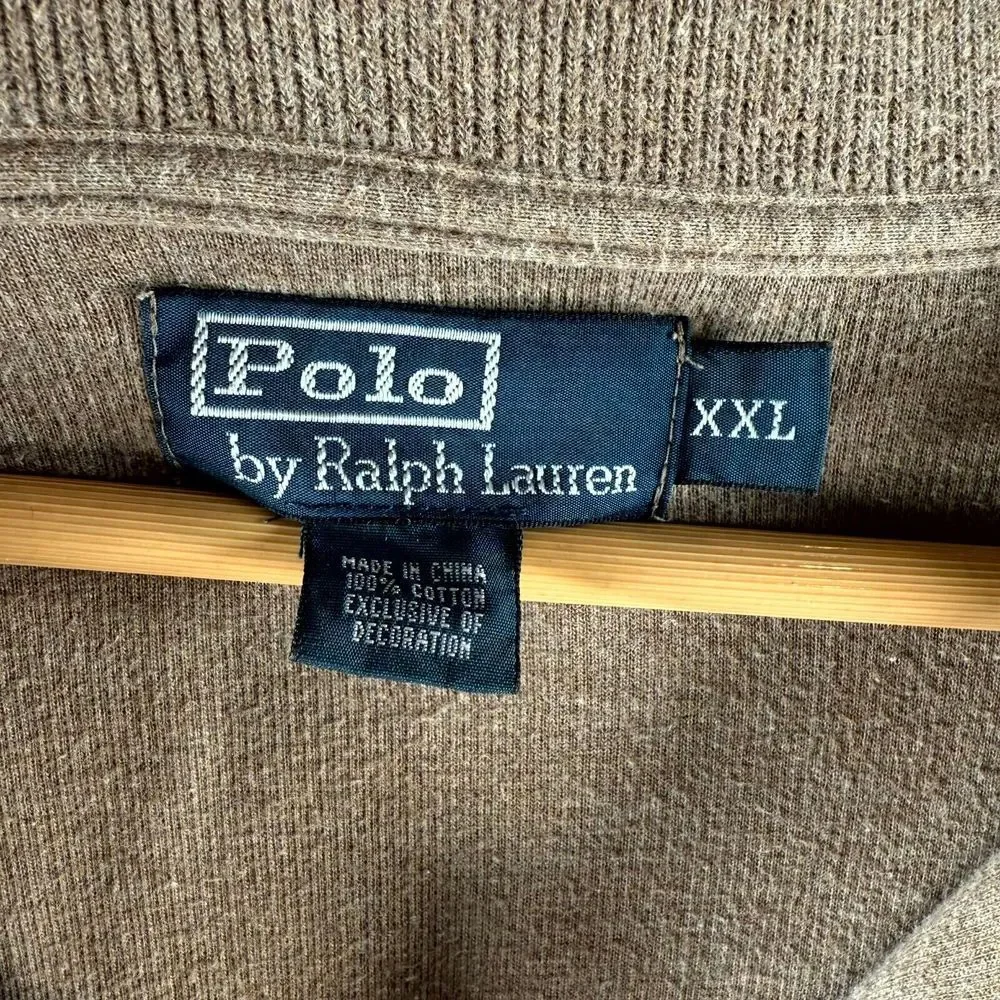 Vintage Polo Ralph Lauren Sweatshirt Men's 2XL Light Brown 1/4 Zip Long‎ Sleeve